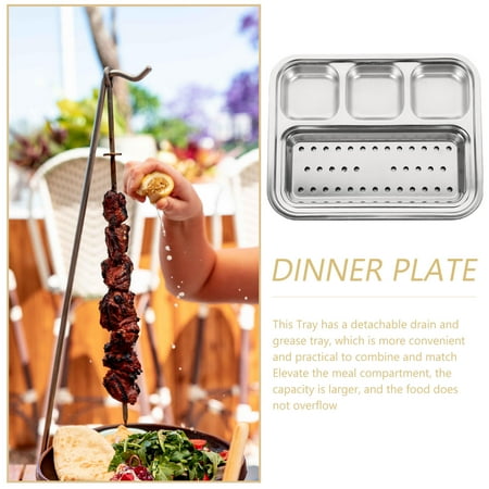 

WHAMVOX Stainless Steel Divided Sauce Dish Compartment Tray for Storage Use Silver 1 Set