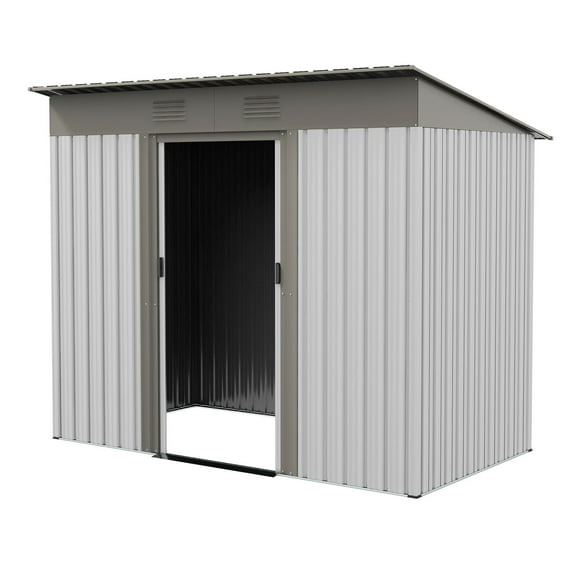 Metal Garden Shed 7' x 3.6' Silver - Outdoor Storage Shed with Lockable Doors & Ventilation