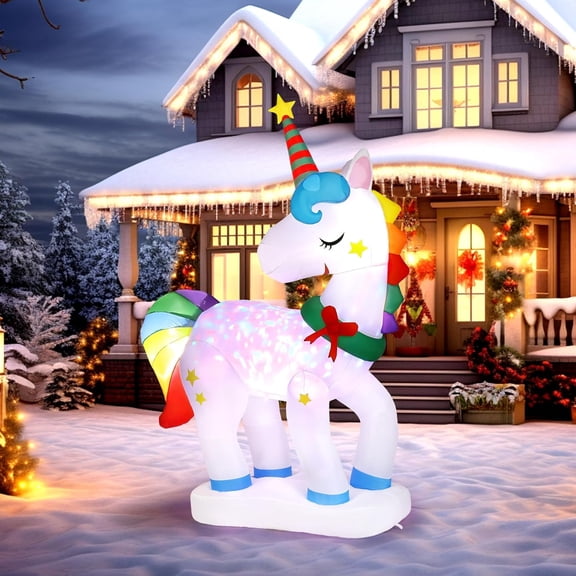 VINGLI 6.5ft Tall Christmas Unicorn Inflatable, Blow Up Yard Decoration with Secure Stakes Storage Bag, Electric Blower Fan for Indoor Outdoor Garden Decor