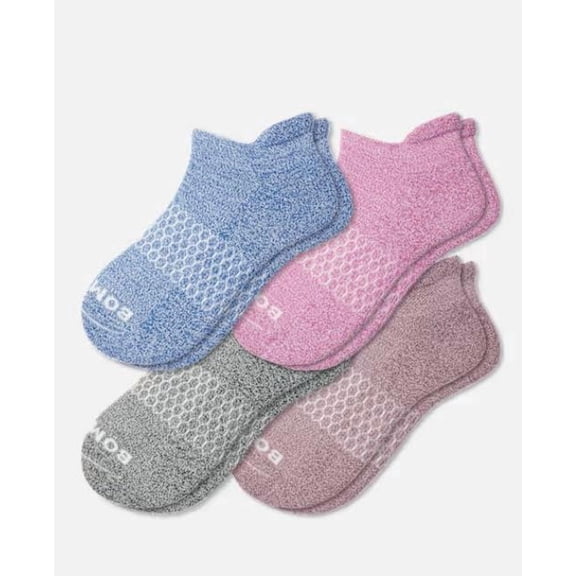Bombas Women's Heathered Cushion Ankle Socks with Honeycomb Arch Support, Multi-Color 4-Pack - Size Medium