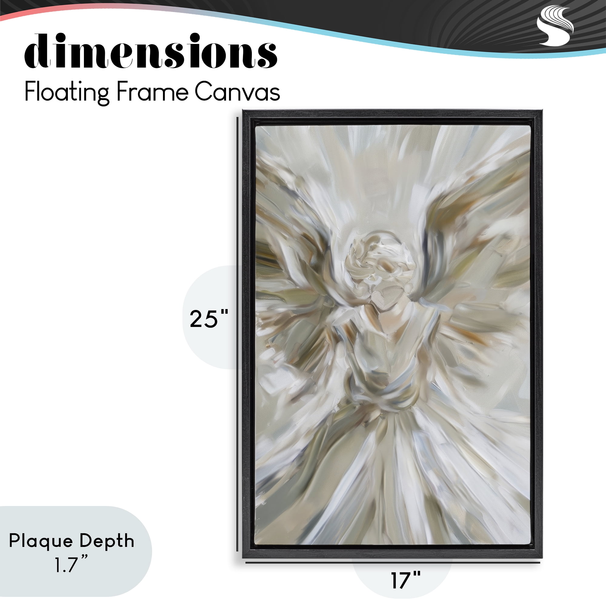 Stupell Industries Serene Angel with Flowing Wings Black Framed Floater Canvas Wall Art, design by Petal Prints Design