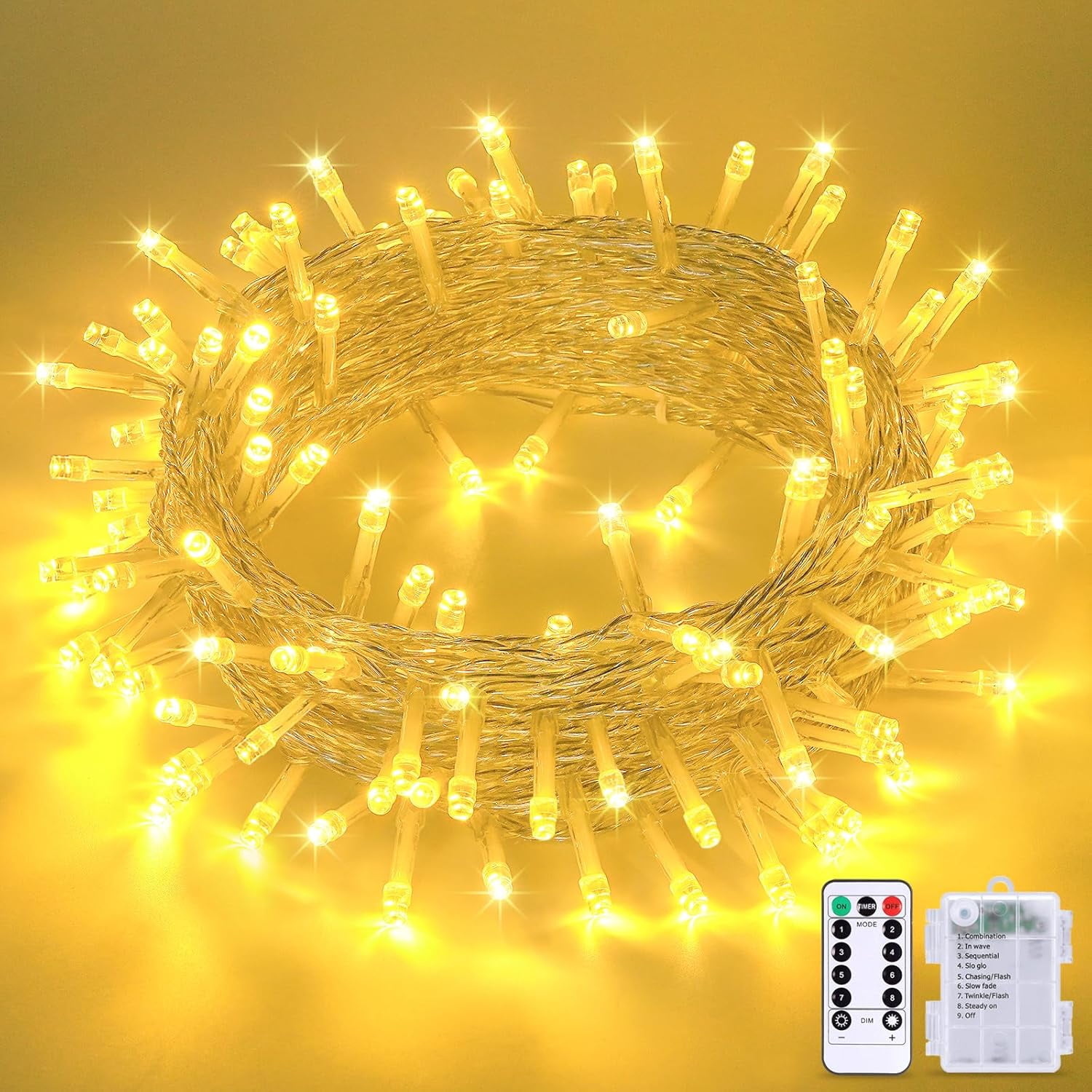 2 Pack White Battery Operated Christmas String Lights, Each 33ft 100 LED Wedding Lights Outdoor Indoor, with 8 Modes Remote Waterproof