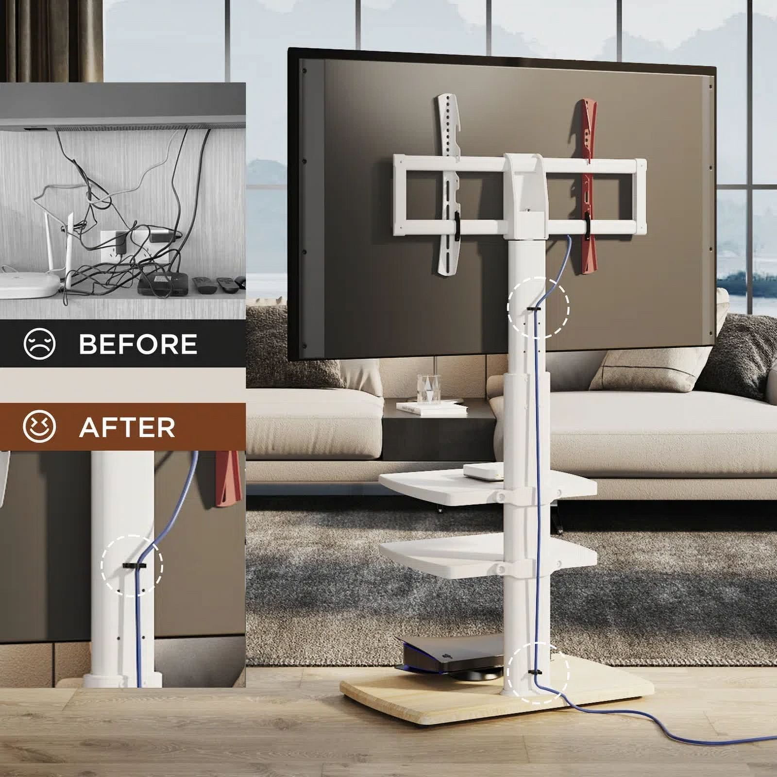 FITUEYES Universal Corner TV Stand for 32-70 inch with Sturdy Wood Base,Height Adjustable, White