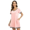 thumbnail image 2 of EFINNY Women's V Neck Nightshirt Cotton Casual Sleepwear Short Sleeve Nightgown with Pockets S-3XL, 2 of 6