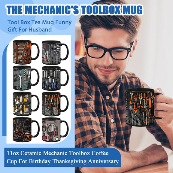 Tool Coffee Mug - Mechanic Toolbox Mug 11oz Ceramic Coffee Cup for Men, Funny Tool Box Tea Mug Gift for Husband Mechanic, Birthday Easter Valentines Day Anniversary Gifts A, 1Pcs