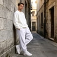 thumbnail image 4 of Resicozy Sweatpants for Men Lightweight Cotton Cuffed Jogger Sweatpant Casual Drawstring Elastic Waist Pant with Pocket White M, 4 of 8