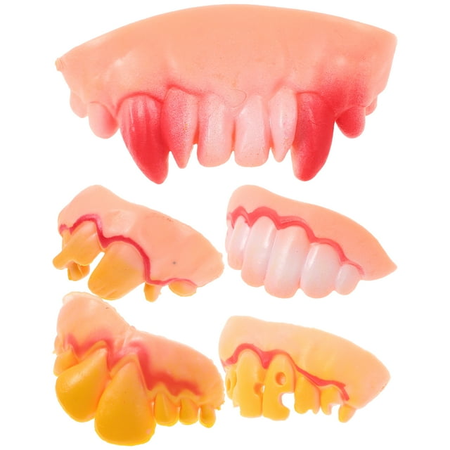 FELTECHELECTR piezas de dientes falsos de broma - Dientes de vampiro retorcidos de Halloween - Dientes feos y divertidos, accesorios de decoración de Halloween para fiestas de disfraces de Navidad.