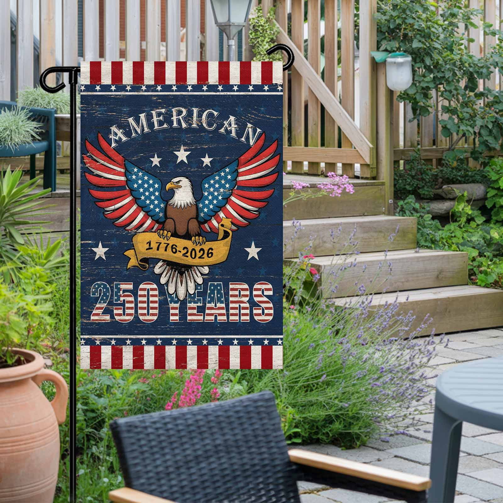 4th of July Garden Flags 250 Anniversary Eagle Garden Flag Double Sided Welcome Flag Patriotic Stars American Flag Independence Day Yard Flags for Outdoor Lawn Porch Memorial Day Decor 28x40 Inch