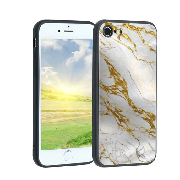 Compatible with iPhone SE 2022 Phone Case, White-Golden-Marble-jpg-2-3 Case Men Women, Flexible Silicone Shockproof Case for iPhone SE 2022