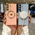 thumbnail image 4 of Feishell for Samsung Galaxy S24 Magnetic Case, Luxury Cute Love Heart Pattern Plating Electroplated Case, Compatible with MagSafe Soft TPU Shockproof Slim Phone Case - Blue, 4 of 10
