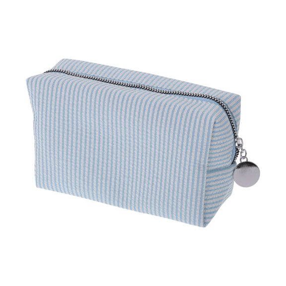 Unique Bargains 1 Pc Striped Pattern Makeup Bag with Smooth Drawstring Design Light Blue