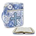 thumbnail image 2 of HELLHERO Blue Patchwork Floral Bible Cover Case, Zipper Pockets Durable Handle Scripture Organizers Elastic Polyester Quilted Bible Cover for Daily Life Daily Use, 2 of 9