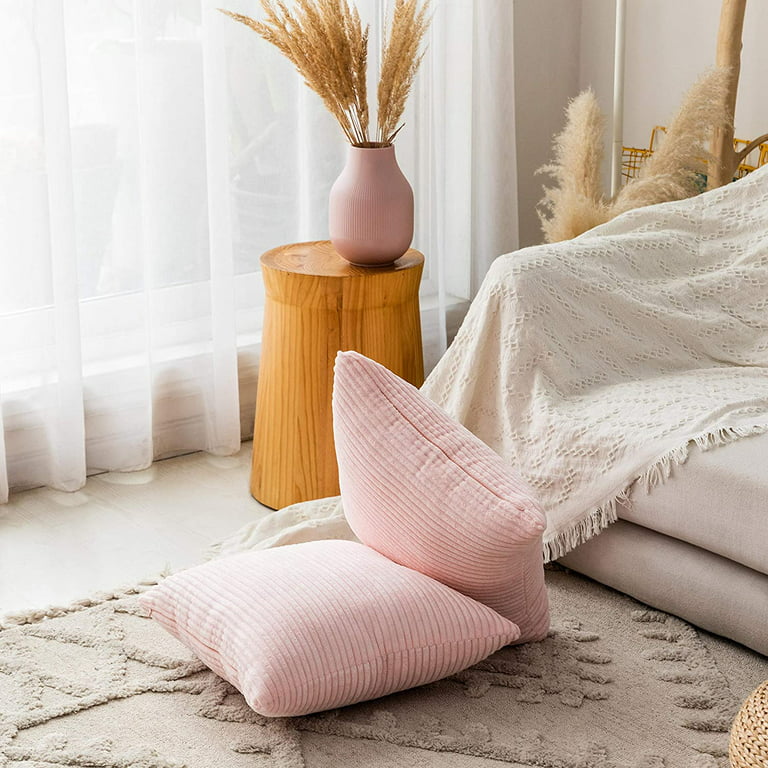 Blush Pink Pillow Covers, Soft Decorative Throw Pillows For Couch, Corduroy  18x18 Pillow Cover, Set Of 2, 18 X 18 Inch, Light Pink