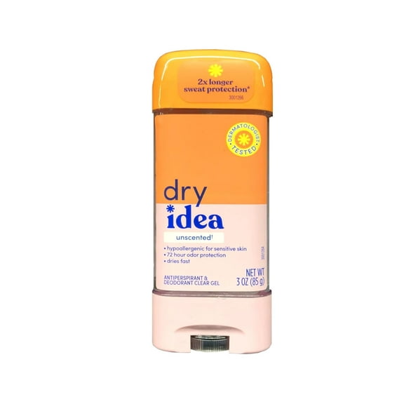Dry Idea Anti-Perspirant and Deodorant, 72 Hour Protection, Unscented Gel, 3 oz, 6 Pack