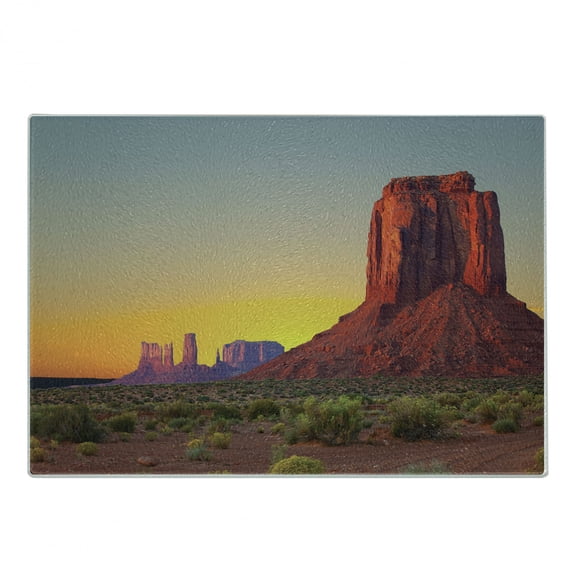 Canyon Cutting Board, Sunset in Famous Grand Canyon Antiquated Natural Wonders of World Heritage Photo, Decorative Tempered Glass Cutting and Serving Board, Small Size, Red Yellow, by Ambesonne