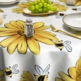 thumbnail image 4 of Summer Tablecloth 60×60 Inch Round, Yellow Sunflower Bumble Bee White Fall Washable Table Cover for Party Picnic Dinner Decor, 4 of 6