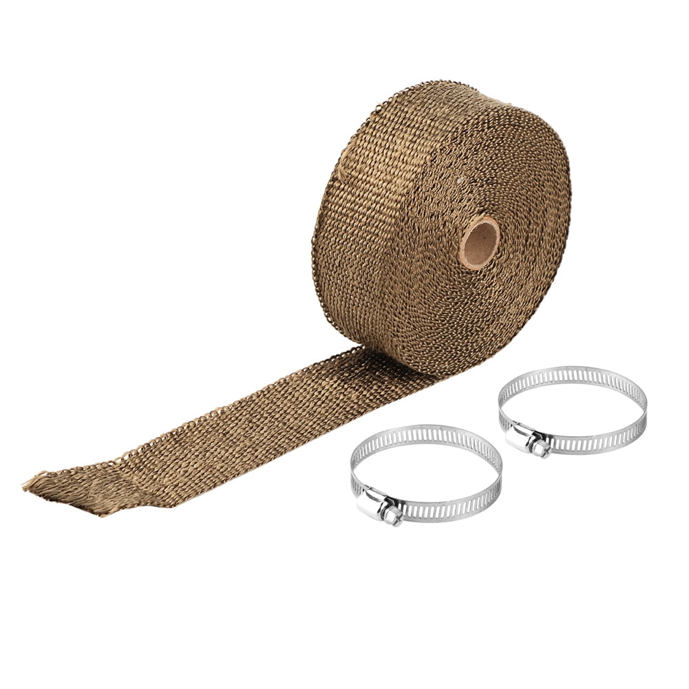 Rockyin 10m Thermal Tape Exhaust Pipe Header Heat Resistant Insulation Wrap with Ties Titanium Gold 