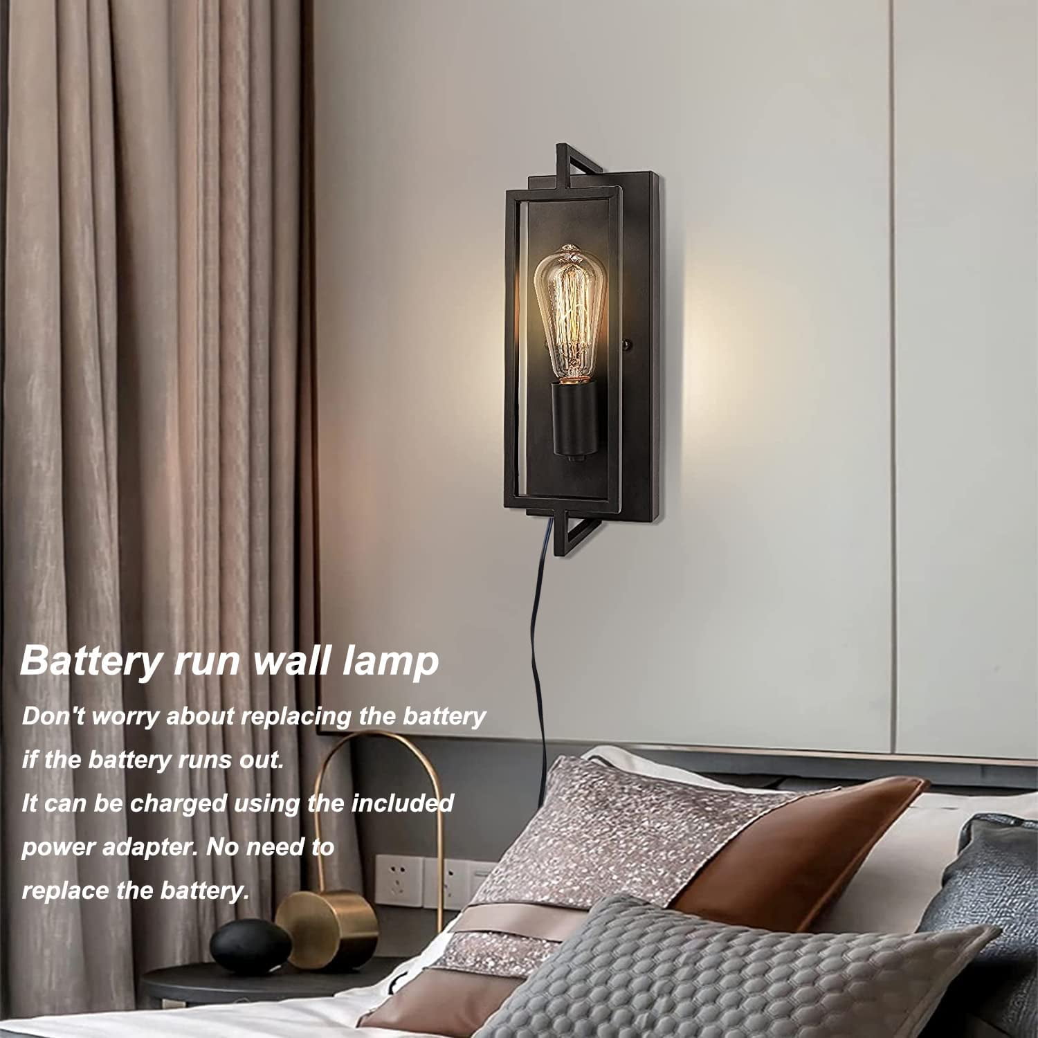 FSLiving Industrial Wall Sconce Rechargeable Battery Operated LED