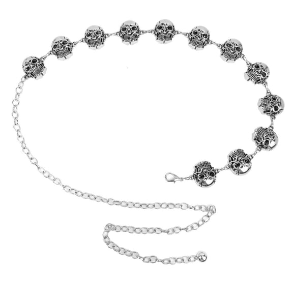 Metallic Skull Head Chain Belt Adjustable Punk Waist Chain Skirt Pants Waistband