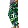 thumbnail image 3 of lcziwo Back to School Sales, Linen Pants for Women Loose Fit Plus Size Straight Leg Pants 2025 Summer Casual Elastic Waist Beach Pants St Patricks Day Shamrock Print Pants Green XXL, 3 of 6