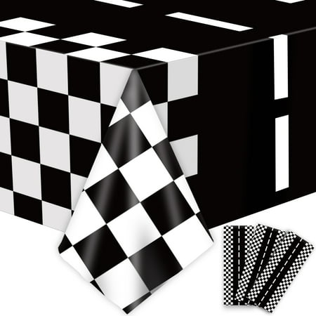 3pcs Race Car Birthday Party Supplies Two Fast Birthday Decorations Racing Checkered Flag Plastic Tablecloth Table Cover for Boys Two Fast Birthday Baby Shower Decor