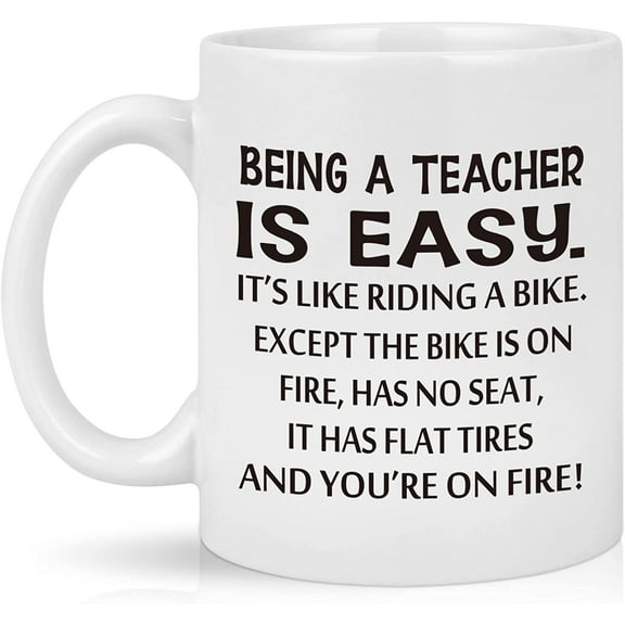 Teacher Appreciation Gifts, Being a Teacher is Easy Its Like Riding a Bike Coffee Mug, Best Teacher Gifts for Women Men, Teachers Day Christmas Gifts for Teacher from Students, 11 Oz White