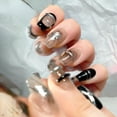 thumbnail image 3 of Ultra-thin pure hand-made wearable nail art full stickers seamless black winding magic mirror powder French whitening style press on nails, 3 of 8