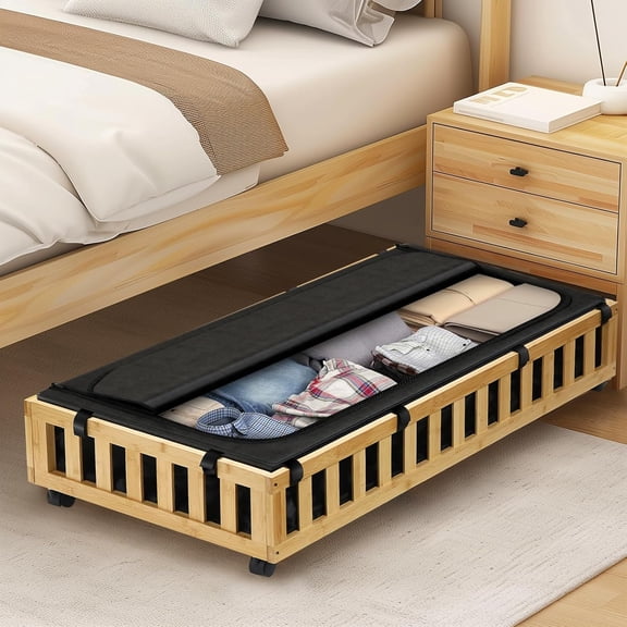 Under Bed Storage Bins 2-Pack – Bamboo Rolling Containers for Bedroom, Closet, and Home Use