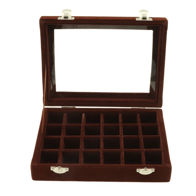 Caja Organizadora De Joyas, Bandeja De Joyería De 24 Rejillas Con Tapa De Vidrio Transparente, Escaparate, Caja Organizadora De Almacenamiento, Joyero Apilable, Cajón Para