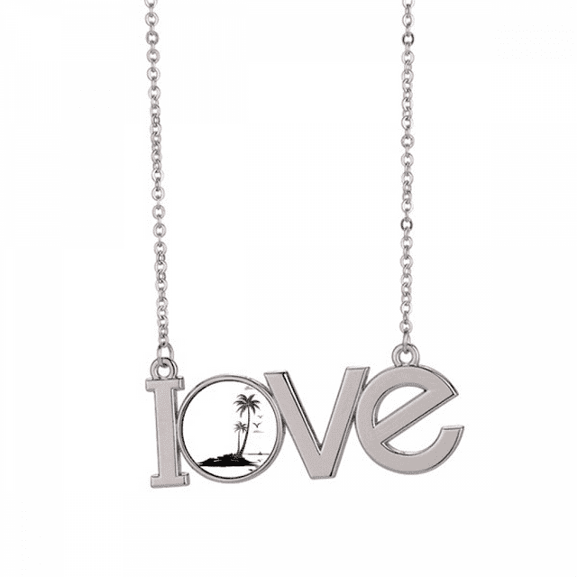 Coconut Arbre Nuage Mouettes Plage Amour Collier Pendentif Bijoux