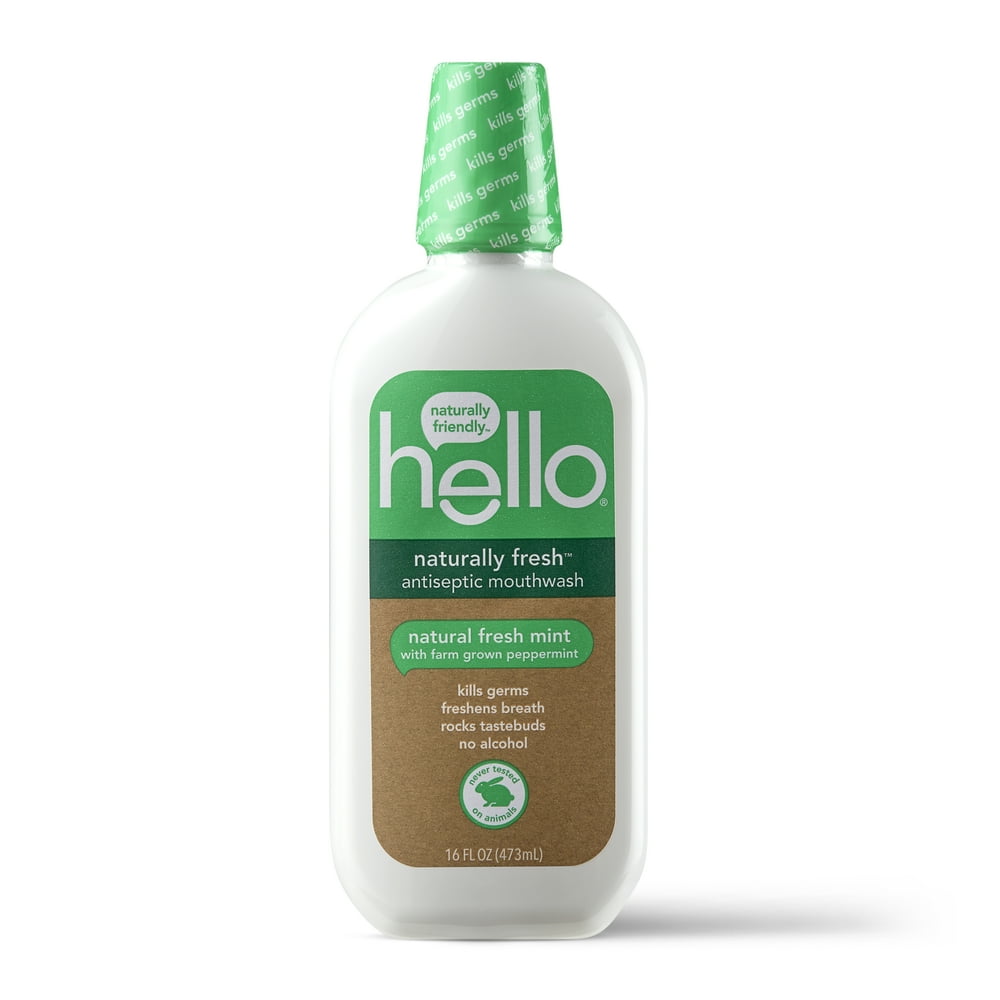 Hello Naturally Fresh Antiseptic Fluoride Free Mouthwash, SLS Free Fresh Mint With Farm Grown