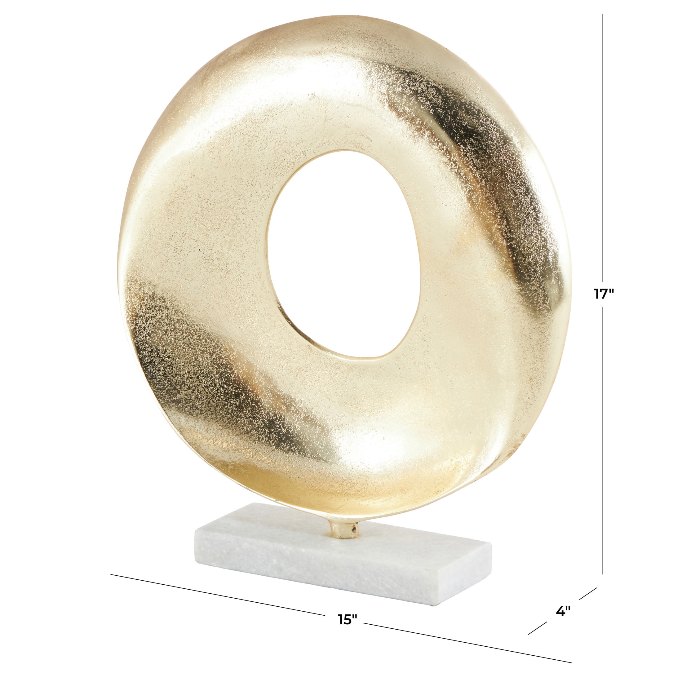 15" x 17" Gold Aluminum Metal Abstract Ring Geometric Sculpture with White Marble Base, by DecMode