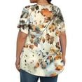 thumbnail image 4 of QUNYINEY Leaf Womens Blouses Summer Short Sleeve Casual Plus Size Tunic Tops Crew Neck Pleated Pullover Loose Shirts for Women, 4 of 6