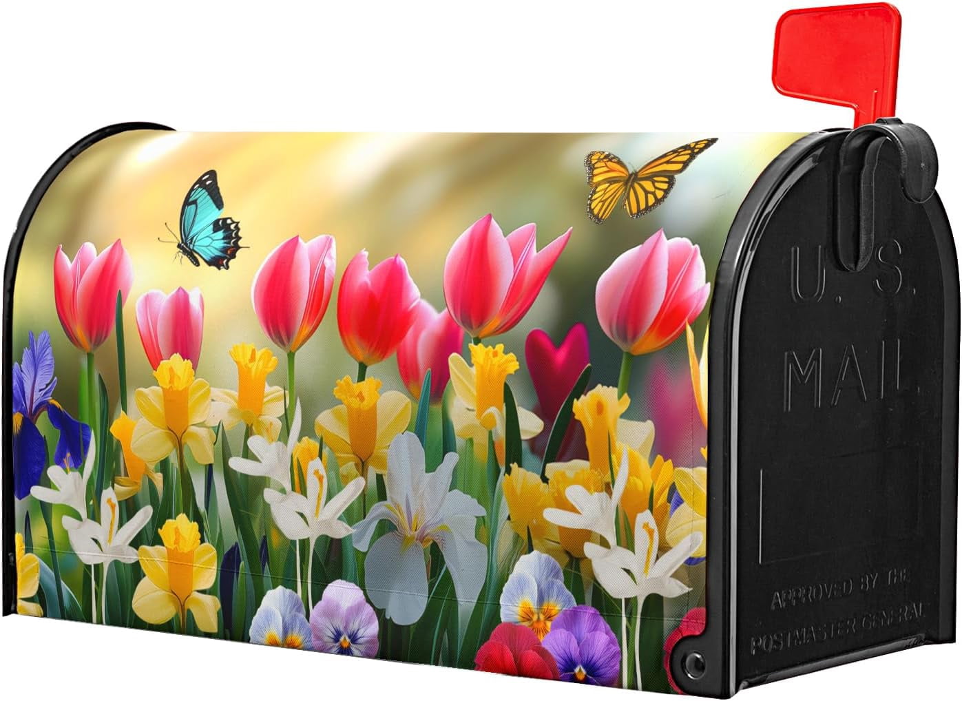 Spring Flowers Mailbox Covers Magnetic Large Size 25.5''''x21'''' Floral Butterfly Letter Box Wrap Spring Summer Seasonal Waterproof Post Letter Box Wrap Decor for Home Outdoor Garden Yard