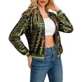 thumbnail image 3 of Women's Sequin Jacket Long Sleeve Zipper Fashion Shiny Glitter Sparkly Bomber Jackets, 3 of 9