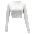 thumbnail image 5 of Riforla Women's Sexy Long Sleeve Crop Top 2024 Crew Neck Basic Fitted Tight Cropped T Shirts V Neck Tee Graphic Was Out Long Sleeve White XL, 5 of 6