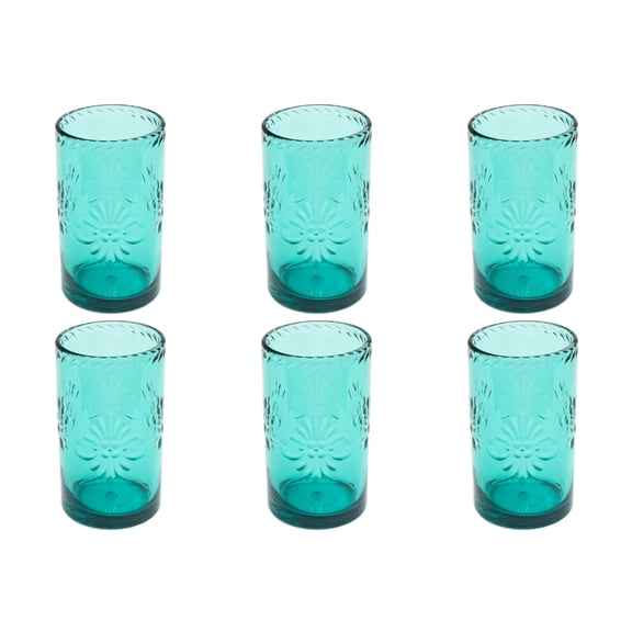 Talavera Acrylic Drinking Glass - Teal - 18 oz - Set of 6