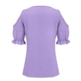 thumbnail image 6 of HLKJKLS T Shirts For Women Lace V Neck Short Sleeve Solid Color Elegant Comfy Soft Casual Vacation Tee Purple S-5Xl, 6 of 9