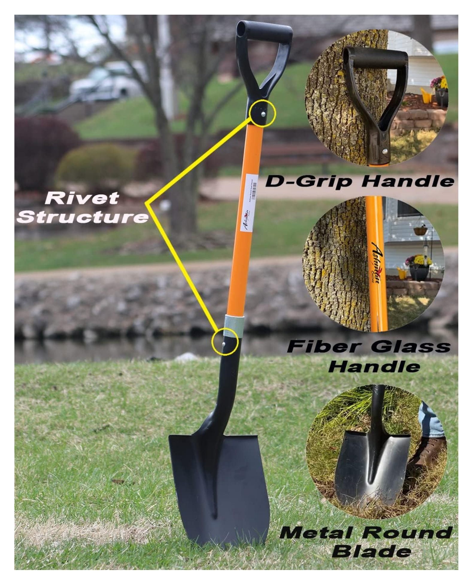 Ashman Heavy-Duty Digging Shovel (2 Pack) with Trenching Blade and 41-Inch Comfortable Handle - Ideal for Garden, Landscaping, Construction, and Masonry - Perfect for Digging Soil, Dirt, and Gravel.