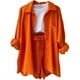 thumbnail image 1 of Conjunto de blusa y pantalones cortos de manga larga para mujer, traje de playa de cintura alta, informal, holgado, con botones, 2 piezas, 1 of 5