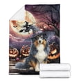 thumbnail image 2 of Spooky Halloween Night Witch Australian Shepherd Glowing Pumpkins Cozy Fleece Blanket Aussie Dog Lover Gifts Warm Soft Throw Blanket - 12015, 2 of 5