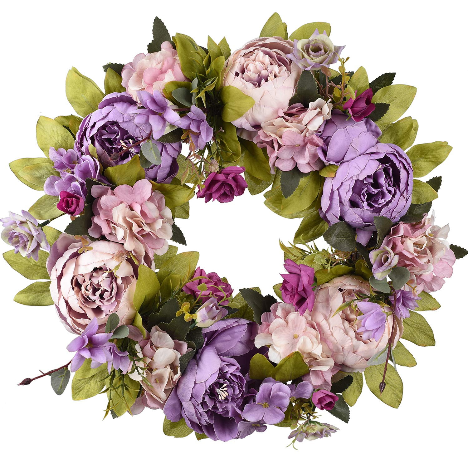 Coolmade 14'' Artificial Peony Flower Wreath, Handmade Fake Peony Door