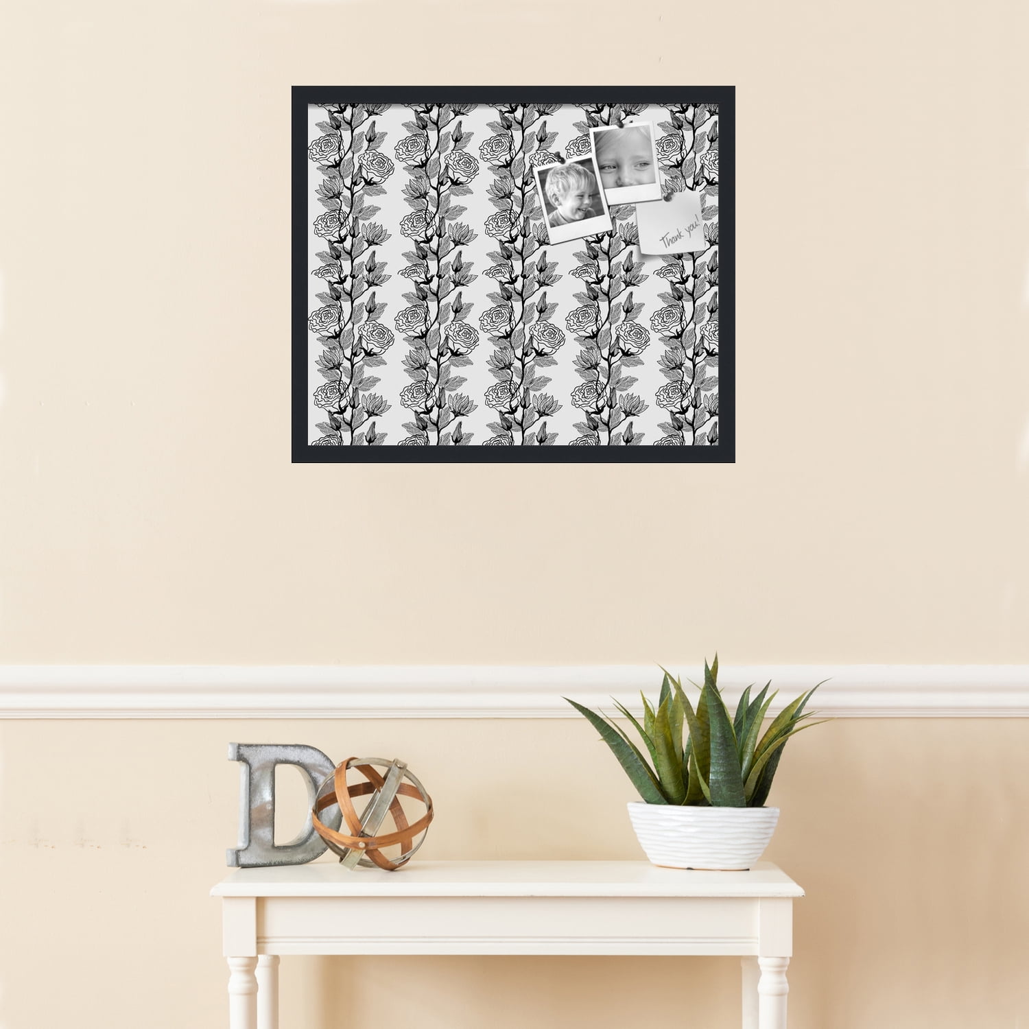 PinPix 24x20 Custom Cork Bulletin Board Floral Design Continuous Roses Poster Board Has a Fabric Style Canvas Finish, Framed in Floral Design Continuous Roses, by ArtToFrames (PinPix-204)