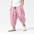 thumbnail image 2 of OSOLU Boys Harem Pants Casual Drawstring Solid Color Pleated Summer Lightweight Tapered Ankle-Tied Pants For Kids 2-14Y Comfy Trousers, 2 of 5