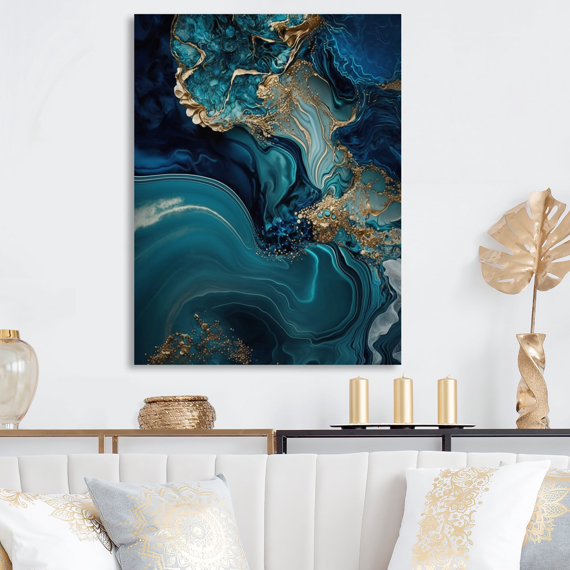 Designart Abstract Geode Turquoise I Canvas Wall Art