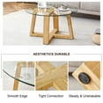 thumbnail image 5 of Coffee Table, Round Coffee Table for Living Room Modern Glass Coffee Table with Solid Wood Legs Modern Mid Century Center Table Large Circle Cocktail Table (Natural + Transparent, 31.5in), 5 of 8