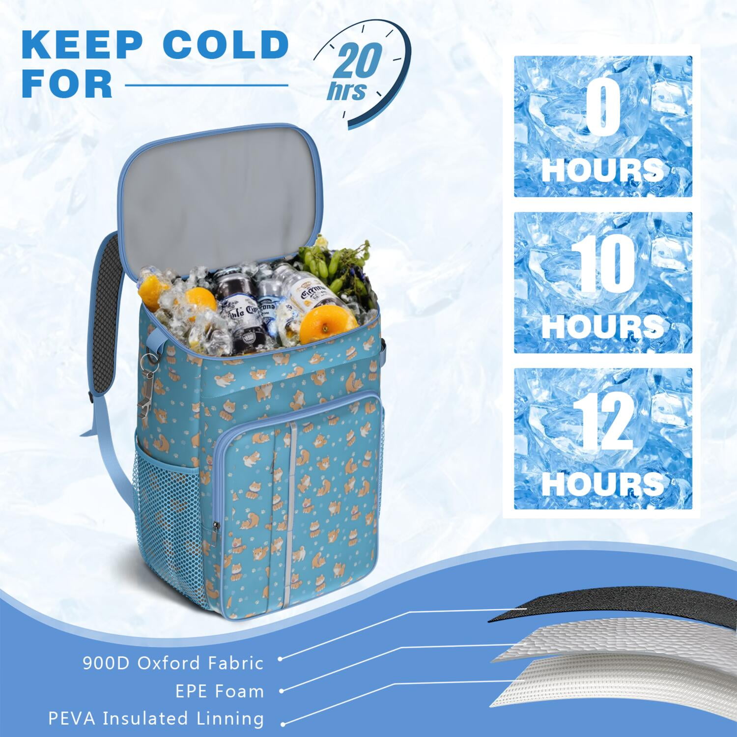 Travel Cooler Bag - Cute Shiba Inu Camping Beer Cooler Backpack with Bottle Opener- Waterproof Insulated Picnic Backpacks - Cooler Bag for Beach
