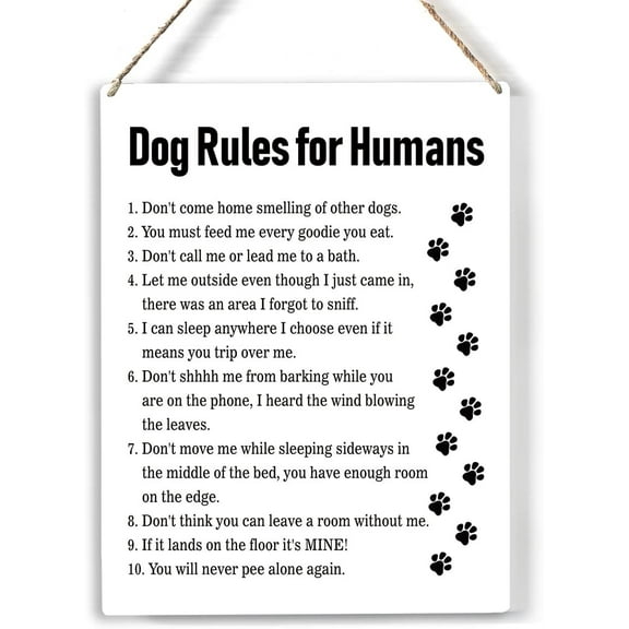 Dog Rules for Humans Wood Sign Dog Lovers Wooden Signs Rustic Hanging Plaque Home Wall Art 8x10, Perfect Dog Sign Wall Decor for Home Living Room