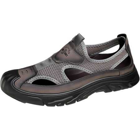 Men S Casual Closed-Toe Hollow Out Beach Sandals Breathable Mesh Slip-On Hiking Wading Sandals For Outdoor Athletic Summer Lightweight Walking Shoes