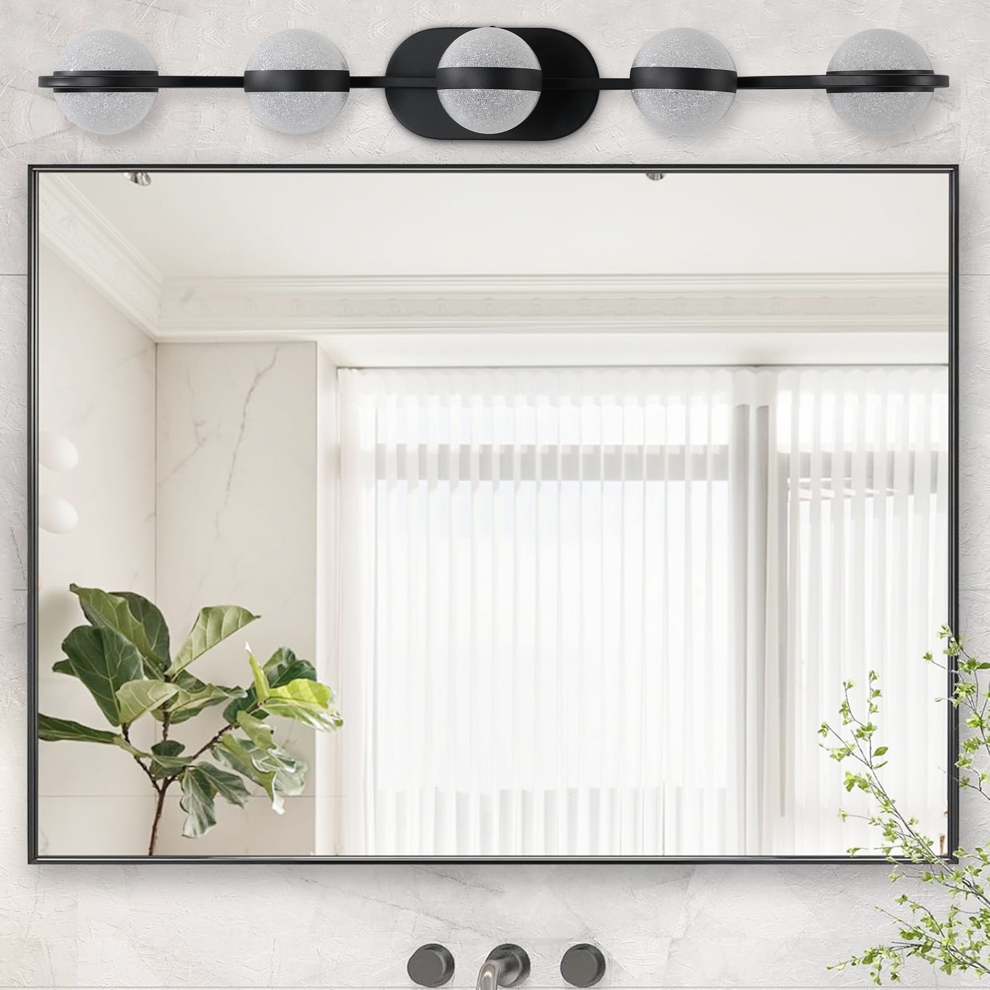 Miniyam Bathroom Vanity Light , Modern Acrylic Wall Lighting Fixtures over Mirror (Black, 5-Light)